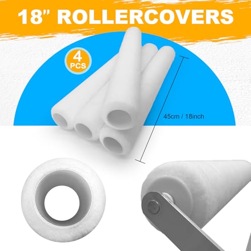 7 Pcs 18 Inch Paint Roller Kit, Microfiber Cover with Extension Pole