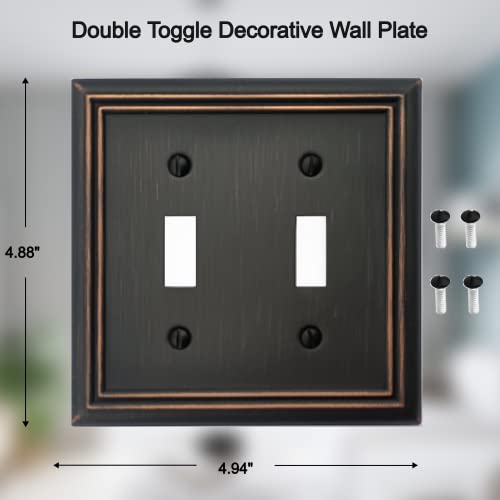 OKAWYC Double Toggle Light Switch Cover Adler Metal Wall Plate, 2-Pack Aged Bronze 2 Gang, Light Switch Cover Decorative Wallplate, Durable - style: 2 Toggle 2PK