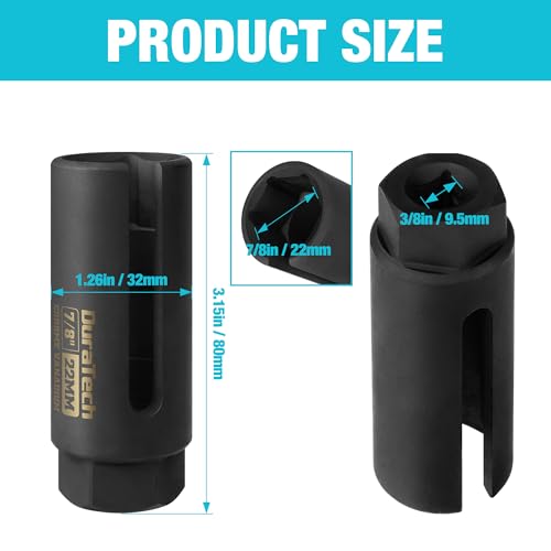 DURATECH O2 Oxygen Sensor Socket 3/8" Drive x 7/8"(22mm) - size: 1pc 3/8" Dr. x 7/8" long oxygen sensor socket