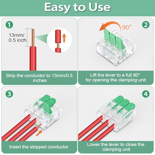 30PCS Lever Wire Connectors 3 Port Electrical Connectors Lever Nuts - size: 3 Ports