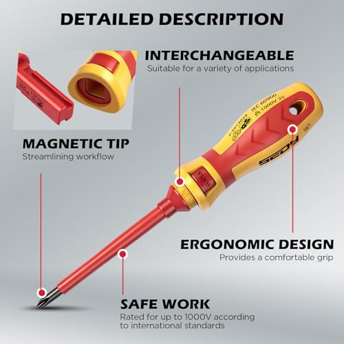 1000V Insulated Electrician Screwdriver Set - 13-Piece Professional Electrical Screwdriver Set Insulation Handle CRV Steel Magnetic Phillips Slotted Pozi Torx Tips VDE & GS Certified - color: 13 Pcs Vde Interchangeable Pro