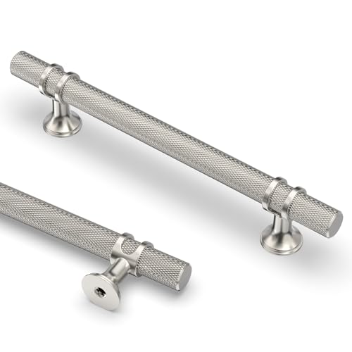 Asidrama 10 Pack 5 Inch(128mm) Knurled Brushed Satin Nickel Kitchen Cabinet Handles, Cabinet Pulls Kitchen Cabinet Hardware Cupboard Handles Drawer Pulls - color: Brushed Satin Nickel, size: 5" Hole Center, style: 10 Pack