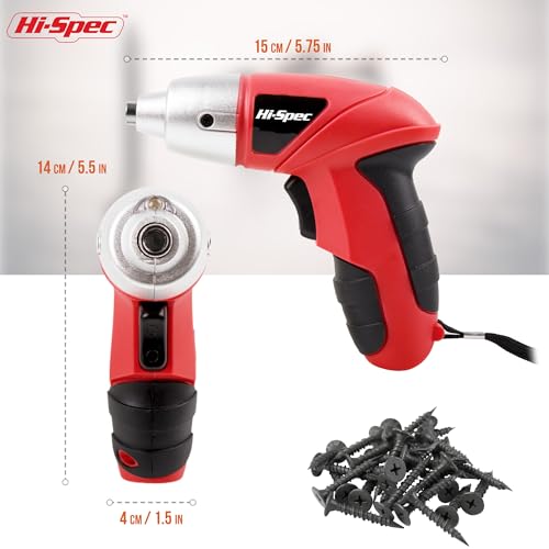 Hi-Spec 27pc 3.6V Red Small Power Electric Screwdriver Set. Cordless & Rechargeable with Driver Bit Set - color: Red
