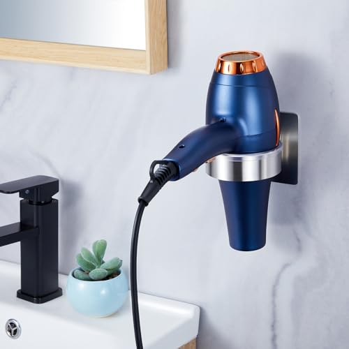Hair Dryer Holder Wall Mounted, Blow Dryer Holder, Hair Tool Organizer for Hair Dryer Storage Hanger, Adhesive Hairdryer Holder for Bathroom Barber Shop (Silver) - color: Silver