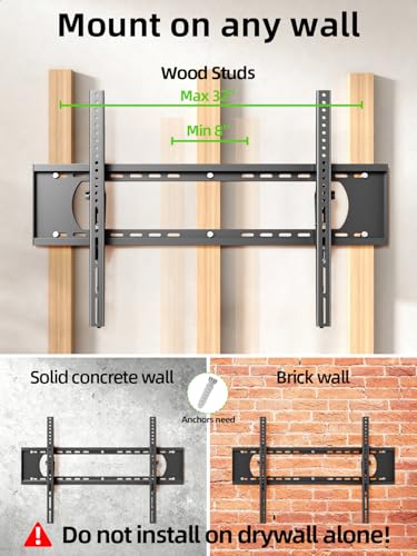 USX MOUNT Heavy Duty Tilting TV Wall Mount for 60-120" up to 220lb, Low Profile TV Mount Ultra Slim Wall Bracket fit 16-32" Studs, Max VESA 900x600 for 65 75 85 86 90 98 100 110inch Large Television - size: 50-120 inch