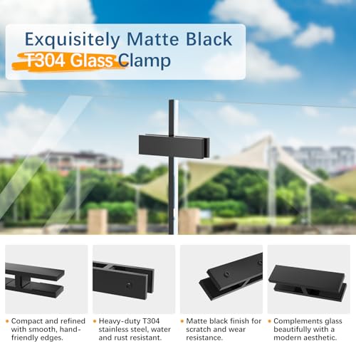 4 Pack Black Railing Glass to Glass Clamp, 180 Degrees Double Sided Clip Fit for 3/8"-1/2"(10mm-13mm) Thinkness Balustrade, SST304 Railing Holder for Fence, Balcony Deck, Indoor & Outdoor - size: 4 Pack, style: 180 Degree