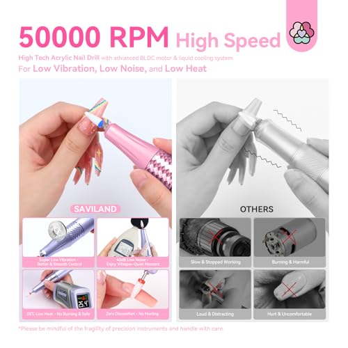 SAVILAND 50000RPM Electric Nail Drill Professional Kit for Acrylic Nails - color: 1-light Pink