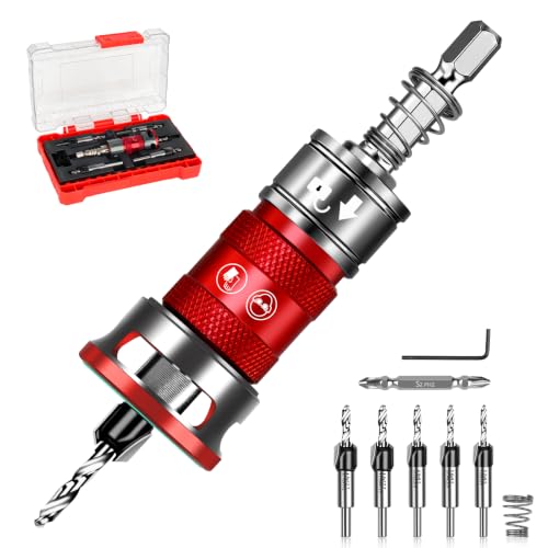 Upgrade 10PCS Countersink Drill Bit Set with Adjustable Depth Stopper - color: Red, size: Extended - Quick Adjustment