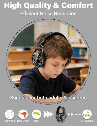 Kids Noise Canceling Earmuffs, 25-30dB Noise Reduction Ear Protection, Adjustable Headband Concert Fireworks, Autism - color: Bkty