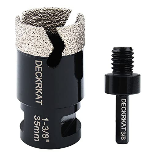 Diamond Core Drill Bit Vacuum Brazed 1-3/8” 35mm Diamond Hole Saw with Flutes for Granite Quartz Hard Porcelain Tile with 5/8-11 Female Thread & 3/8” Hex Shank Adapter Fit Angle Grinders & Drills - size: 1-3/8”（35mm）