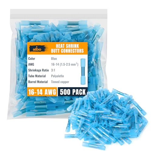 ALBO Heat Shrink Crimp Connectors (Butt 500Pcs Blue 16-14 AWG) - color: Butt 500Pcs Blue 16-14 AWG