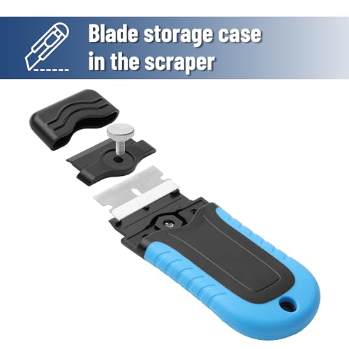 Bates- Razor Blade Scraper, Blue, Locking Razor Scraper Set with 10 Extra Stainless Steel Blades, Window Scraper, Scraper Tool, Glass Scraper, Scraper Blades, Paint Scraper Blade Scraper for Cleaning - color: Blue