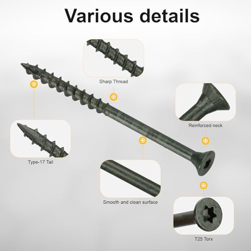 Deck Screws #10 x 3’’, T25 Star Torx Drive Flat Head Wood Screws, Green, 5lb - color: Green, size: 10X3’’