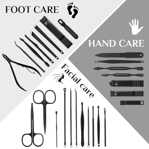 MINKINH Manicure Set Professional Nail Clipper Kit-26 Pieces for Men, Black | Stainless Steel Manicure Kit,Nail Care Tools with Luxurious Travel Case Nail Grooming Kit Gift for Husband Boyfriend Parent - color: Black