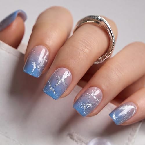 CurvLife Short Square Gold Accent Press On Nails, Gilded Jade Jade Green - color: Aurora Drift