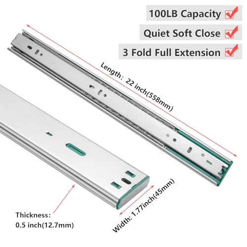 homdiy 10 Pairs Soft Close Drawer Slides 22 Inch Heavy Duty Side Mount Rail - color: Silver, size: 22 Inch