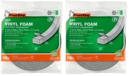 Frost King Vinyl Foam Tape - Closed Cell - Moderate Compression, 3/8" W, 3/16" Thick, 17' L, Grey (Pack of 2) - size: Pack of 2, style: 3/8"W,3/16"T,17'L,Grey