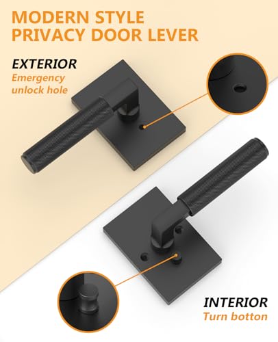 Asidrama 6 Pack Matte Black Privacy Interior Door Handles - color: Matte Black