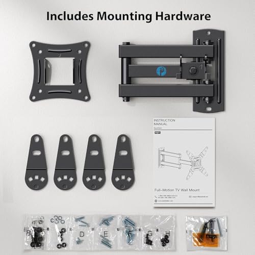 Pipishell Full Motion TV Wall Mount for Echo Show 21/15 and 13-43 Inch Flat Curved Screen TVs & Monitors, Max VESA 200x200mm up to 44lbs, TV Mount Wall Bracket with Rotation Swivel Tilt Extension - size: 13-43 Inch, style: TV Mount without LED