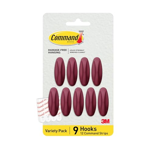 Command Medium Designer Hooks, 9 Hooks, 12 Strips - color: Black Cherry