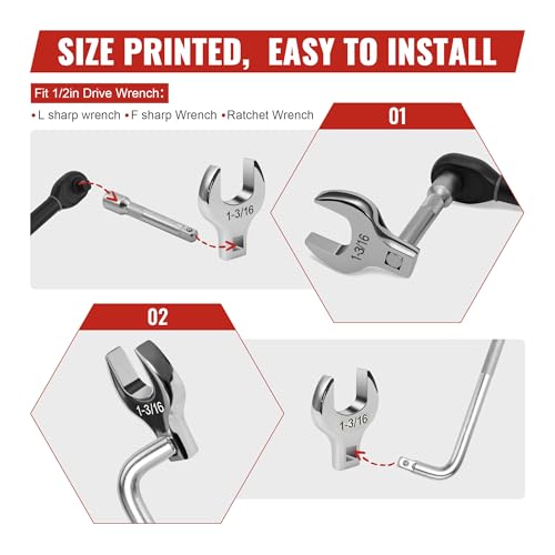 1/2'' Full Polish Drive Jumbo Crowfoot Wrench, Open End Wrench, SAE, 1-3/16'', CR-V Steel, Tools for Mechanics Maintenance or Repairs, Access Fasteners in Tight Spaces Work Hard-To-Reach Areas - size: SAE-1-3/16''