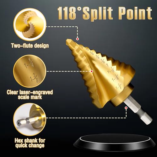Step Drill Bit Set - 5PCS Titanium HSS Step Bit with Two Spiral Flutes - color: 5Pcs Spiral Set