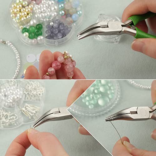 Mini Bent Nose Pliers with Serrated Jaw 4.7 Inches Bent Chain Nose Pliers for Jewelry Making Wire Cutter for Crafting and Repair Working in Tight Spaces - style: Bent Nose Pliers serrated jaws