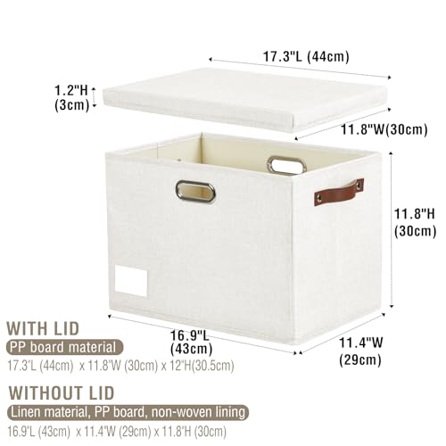 17" Large Fabric Storage Box with Lids, 3-Pack, White - color: White, size: Large-17"