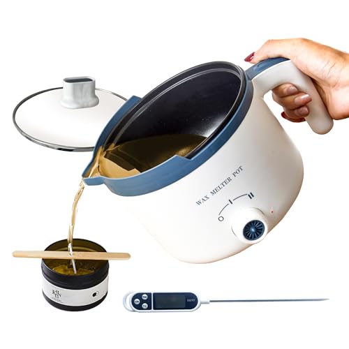 KQU Wax Melting Pot with Thermometer, Electric Wax Melter for Candle Making with Spout 1.5Qt, Small Double Boiler Pot Set for Beginner Adults - size: Wax Melting Pot Kit 2pcs