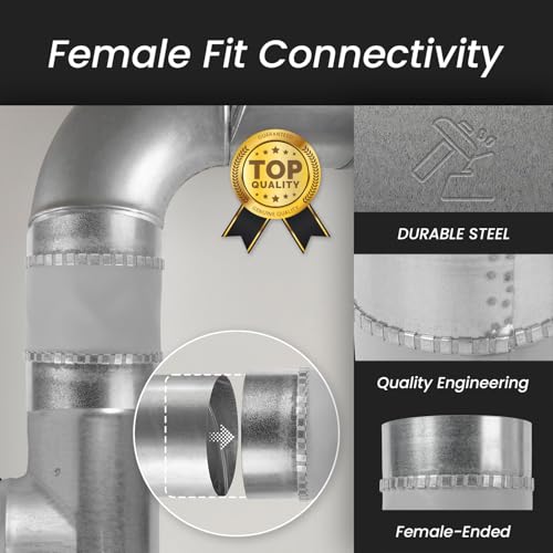 Repa Market 6" Inch Flexible Vibration And Noise Reducing Coupler - Female Fit Duct Connector – Galvanized Steel Coupling for Joining Two Male Duct Fittings – HVAC Ventilation Inline Joint - size: 6" Inch