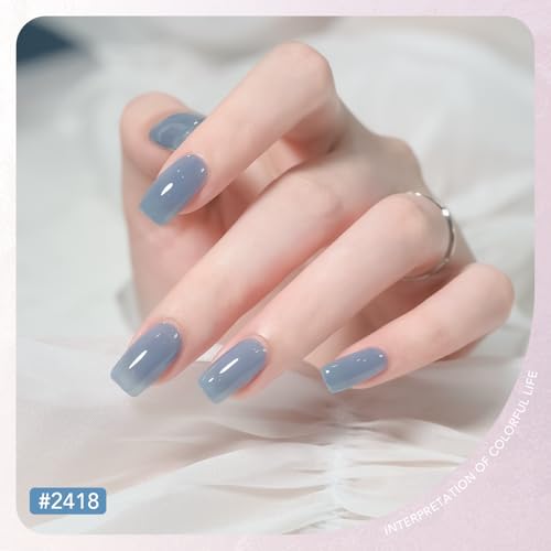 GAOY Mizzle Jelly Gel Nail Polish Set, 6 Colors Milky White Blue Purple | Buildable Color, UV Lamp Required, Long Lasting, Easy to Apply, Blooming Effect, Salon Manicure at Home - color: Mizzle