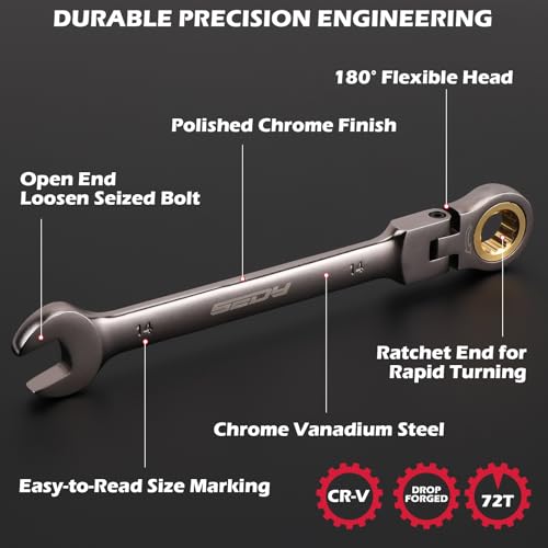 Premium 24-Piece Flex-Head Ratchet Wrenches Set with Magnetic Organizers, Metric SAE 8-19mm 1/4"-7/8", Cr-V Ratcheting Wrenches with 72 Teeth 180° Flex Head, Ratchet Combination Wrench Set for Repair - style: 24-Piece Flex-Head (SAE & Metric)
