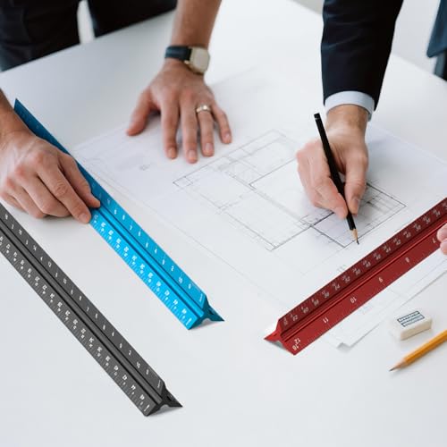 Rena Chris Architectural Scale Ruler: 12" Imperial Aluminum Alloy Metal Architecture Measuring Tools, Engineering Drafting Construction Drawing Blueprints Triangular Architect Scaling Rulers 12 Inches - color: Blue