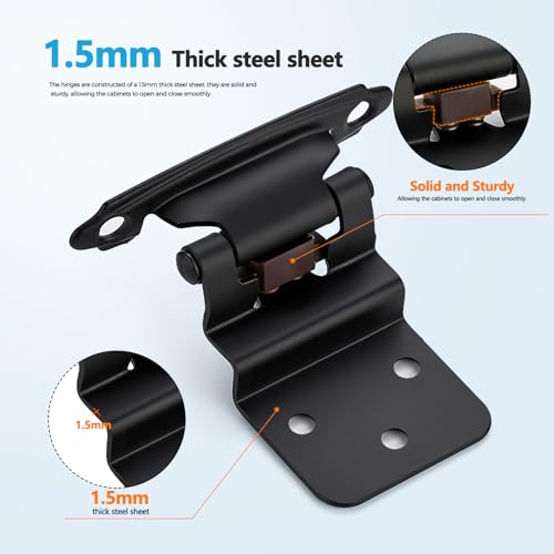 Matte Black Cabinet Hinges Self Closing, 3/8 Inch, 10 Pack (5 Pairs) - color: Matte Black, size: 3/8 inch Insert