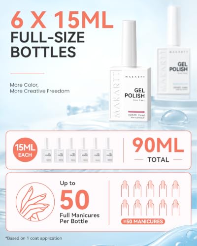 Makartt Pastel Gel Nail Polish Set 15ML: 6 Translucent Colors - color: Cool Girl Mocktail