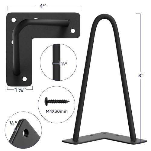 SMARTSTANDARD 8 Inch Heavy Duty Hairpin Furniture Legs, Black 4PCS - color: Black, size: 8 Inch