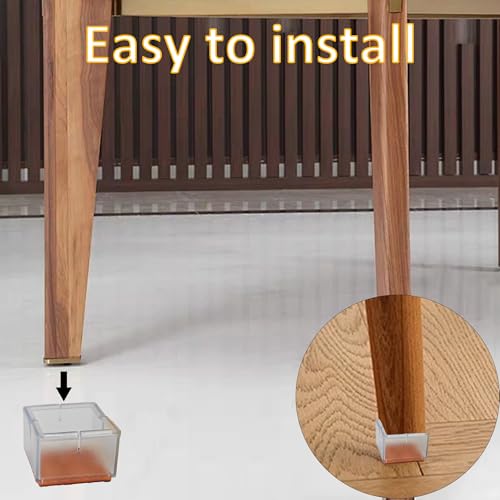 12PCS PVC Square Chair Leg Protectors with Felt Bottom, Non-Slip Furniture Pads for Hardwood Floors, Quiet Table Feet Caps Covers, Fits 1.65"-1.88" (42-48mm) - Transparent - size: 42-48mm/Clear