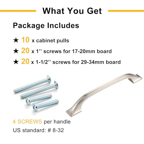 Brushed Nickel Cabinet Pulls 3-3/4 Inch Drawer Pulls 10 Pack 8222 - color: Brushed Nickel, size: 3-3/4 Inches, style: 10 Pack Arch Pull