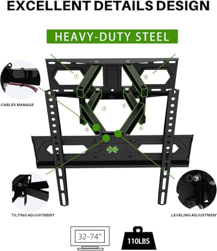 USX MOUNT TV Wall Mount for 32-74 inch Flat Screen/LED/4K up to 110lbs, Full Motion TV Mount Bracket with Swivel & Tilt Articulating Dual Arms, Max VESA 400x400mm, Fits 12/16" Wood Studs (Pack of 2) - size: 32-74inch (Pack of 2)