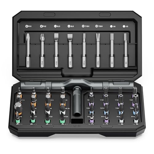 AMIR Magnetic Screwdriver Set, Ratchet Screwdriver Set with 40 Precision Bits and Ratchet Handle, 42-in-1 DIY Repair Tool Kit for Home Improvement, Electronics, Computers, Bicycles Repair - color: Black