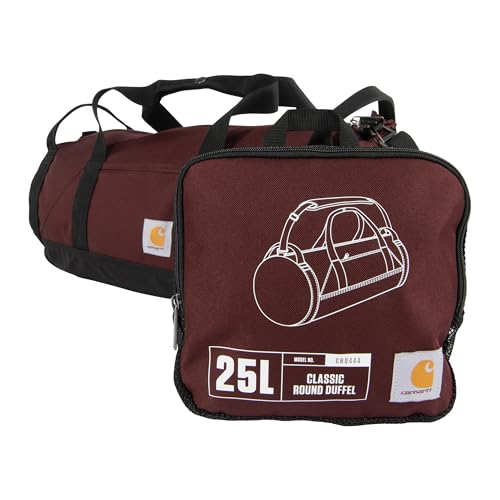 Carhartt Classic Round Duffel with Utility Pouch, Heavy-Duty, Water-Resistant Packable Gear Bag for Jobsite, Gym, and Travel - color: Port, style: 25l