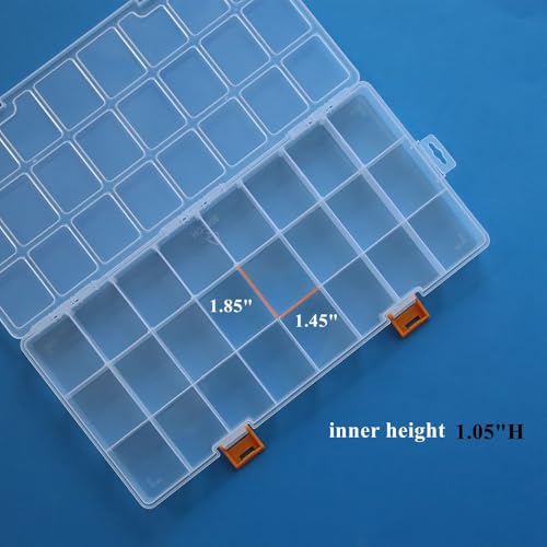 3 Pack 24 Grids Clear Plastic Storage Box with Dividers, Transparent Organizer Container Case for Small Parts, Bead, Button, Jewelry, Diamond, Craft Supplies,Sewing Kit, DIY Accessories - size: 24 Grids