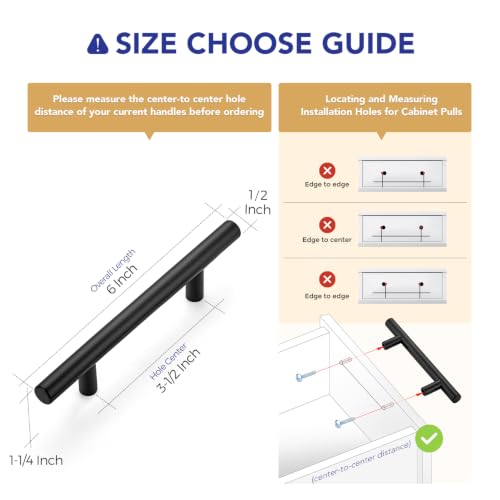 Ravinte Matte Black Cabinet Handles,Round T Pulls,3-1/2 Inch,30 Pack - color: Matte Black, size: 3-1/2 Inch Hole Center
