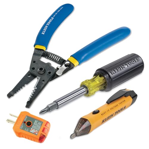 Klein Tools 80018P Tool Kit, Made in USA, Set with Wire Stripper, Screwdriver, Non-Contact Voltage Tester, GFCI Outlet Tester, Residential Tool Kit, 4-Piece - size: 4-Piece Residential Kit