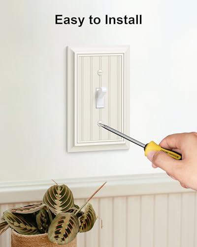 2-Pack Beadboard Bamboo Fiber Single Toggle Light Switch Cover Plate - color: Light Almond, size: 1 Toggle 2PK