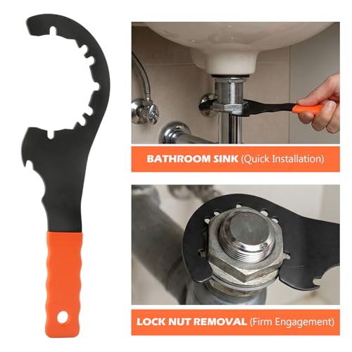 Sink Drain Wrench, Lock Nut Wrench with Opening Design for 3-5/8 in Hex Drains and 4/6/8 Tab Locknuts, Universal Drain Nut Spanner for Kitchen & Toilet Sink Strainer Basket