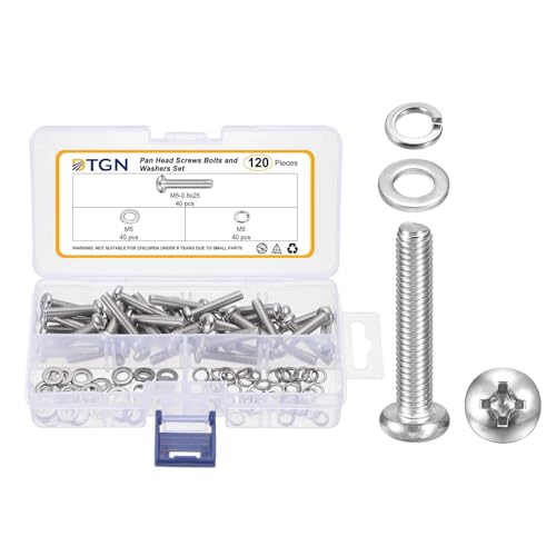 DTGN M5-0.8x25 Phillips Pan Head Machine Screw W/Washer 304 Silver 120pcs - size: M5-0.8x25mm