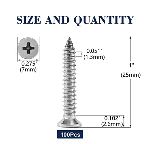 #6 x 1 Wood Screw 100Pcs 18-8 (304) Stainless Steel Screws Flat Head Phillips Fast Self Tapping Drywall Screws by SG TZH - size: #6 x 1"