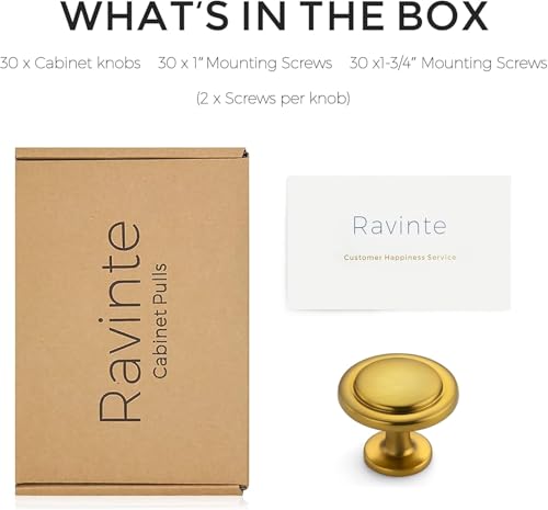 Ravinte Gold Cabinet Knobs Zinc Drawer Knobs, 1-1/4 Inch, 30 Pack - color: Brushed Brass
