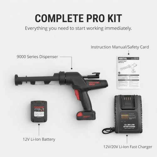 Heavy Duty Caulking Gun | 12V Cordless Drive | 10oz Cartridges 300ml | 450lbs Thrust | No Drip Professional Calking for Painters, DIYers, Automotive, Contractors - size: 10oz / 300ml, style: Cordless 12V (9000 Series)